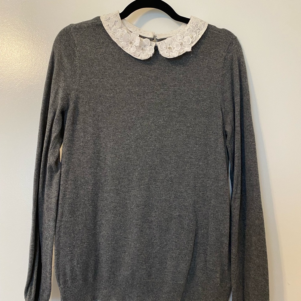 Elle long-sleeve thin sweater with lace Peter Pan collar